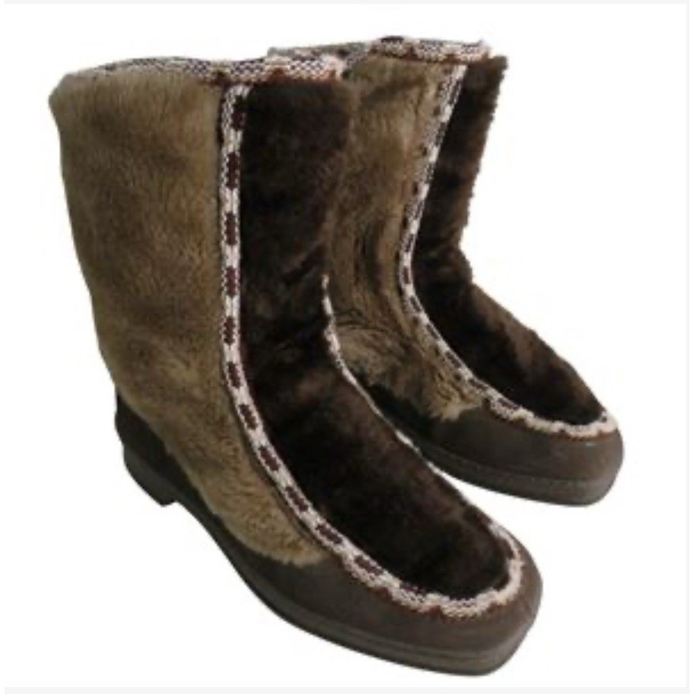 Snowland Vintage Lace Up Wedge Faux Fur‎ Snow Ski Boots Size 6
